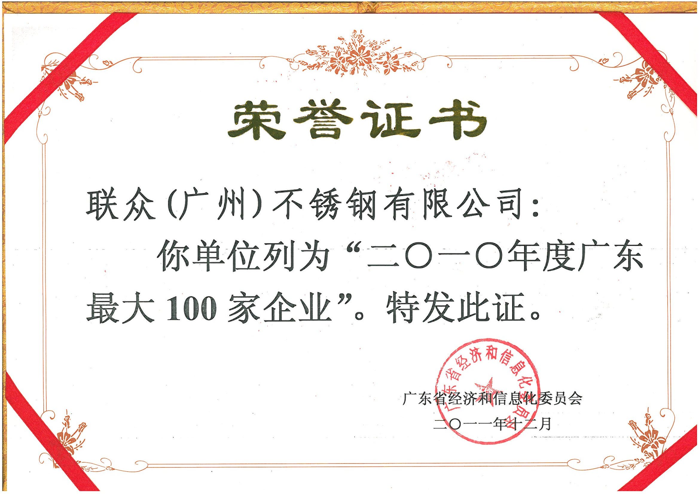 2008-2010年度广东最大100家企业